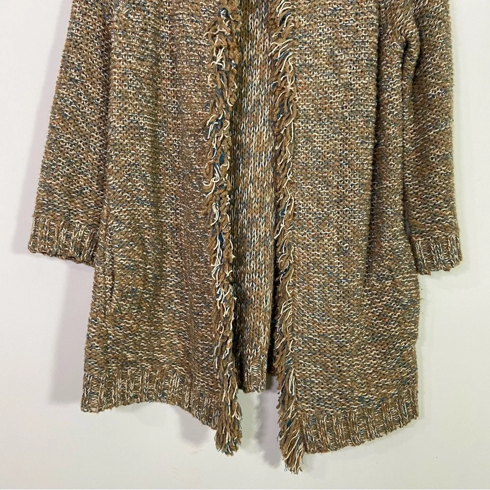 Sparrow Anthropologie Linen Wool Blend Open Front Knit Long Cardigan Sweater